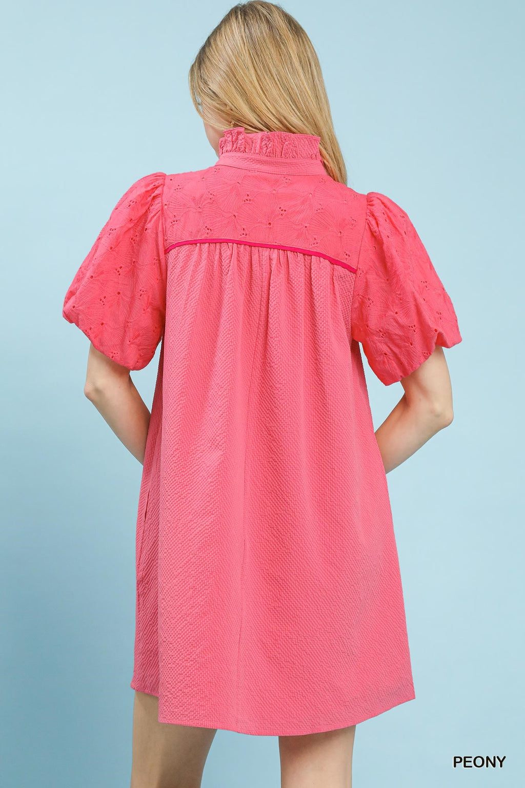 Peony Textured Puff Sleeve Babydoll Mini Dress -