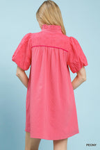 Peony Textured Puff Sleeve Babydoll Mini Dress -