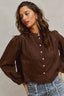 3D Floral Woven Button Front Shirt - DK BROWN