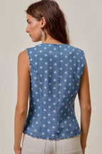 Polka Dot Scalloped Denim Vest -