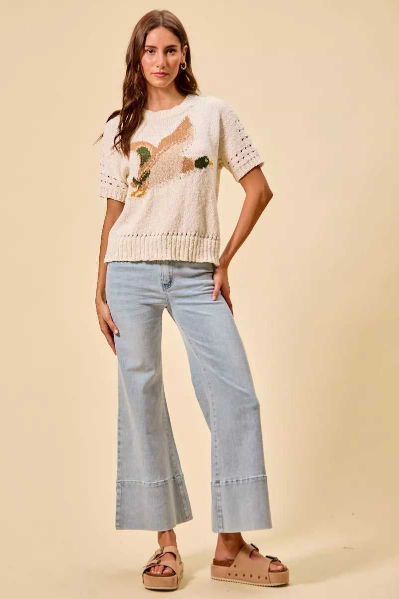Duck Pattern Short Sleeve Sweater Secondary image