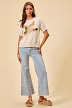 Duck Pattern Short Sleeve Sweater -