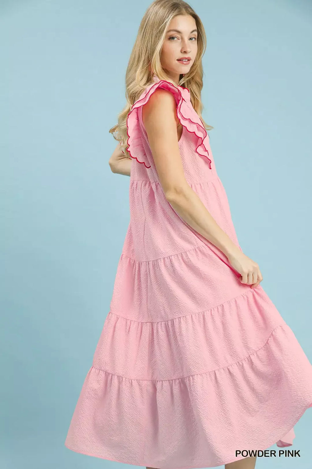 Seersucker Ruffle Tiered Midi Dress -