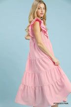 Seersucker Ruffle Tiered Midi Dress -