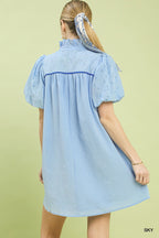 Textured Puff Sleeve Babydoll Dress -
