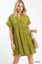 Scallop Trim Linen Mini Dress -