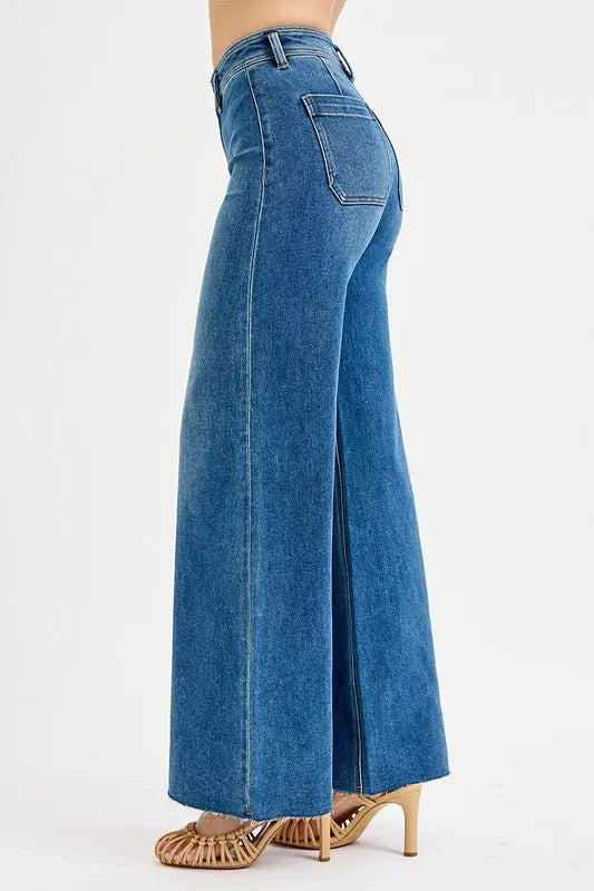 High Rise Wide Leg Denim Jeans -