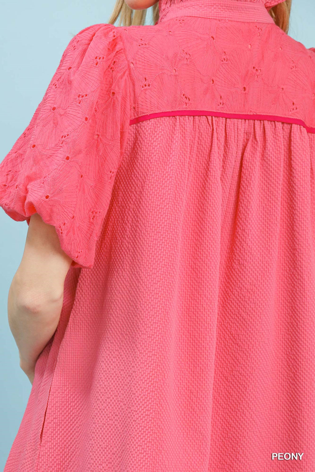 Peony Textured Puff Sleeve Babydoll Mini Dress -