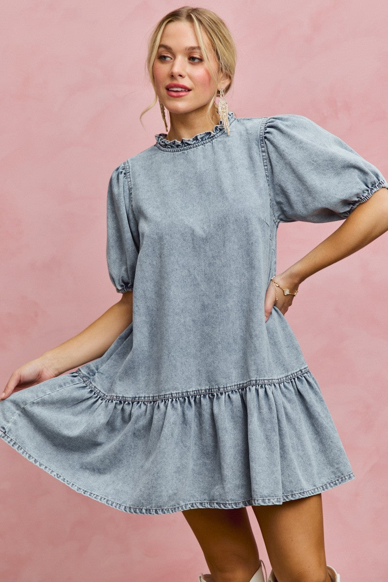 Tiered Denim Mini Dress Secondary image