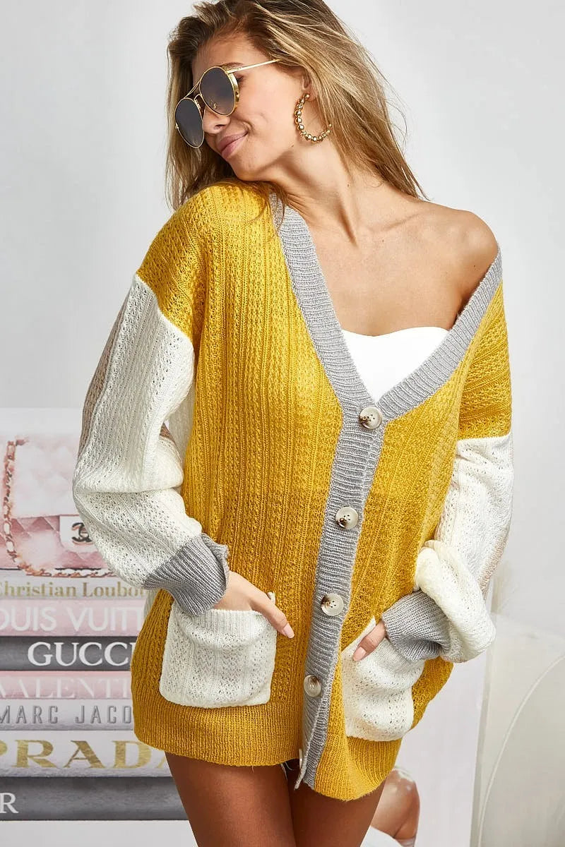 Color Block Button Front Knit Cardigan Secondary image