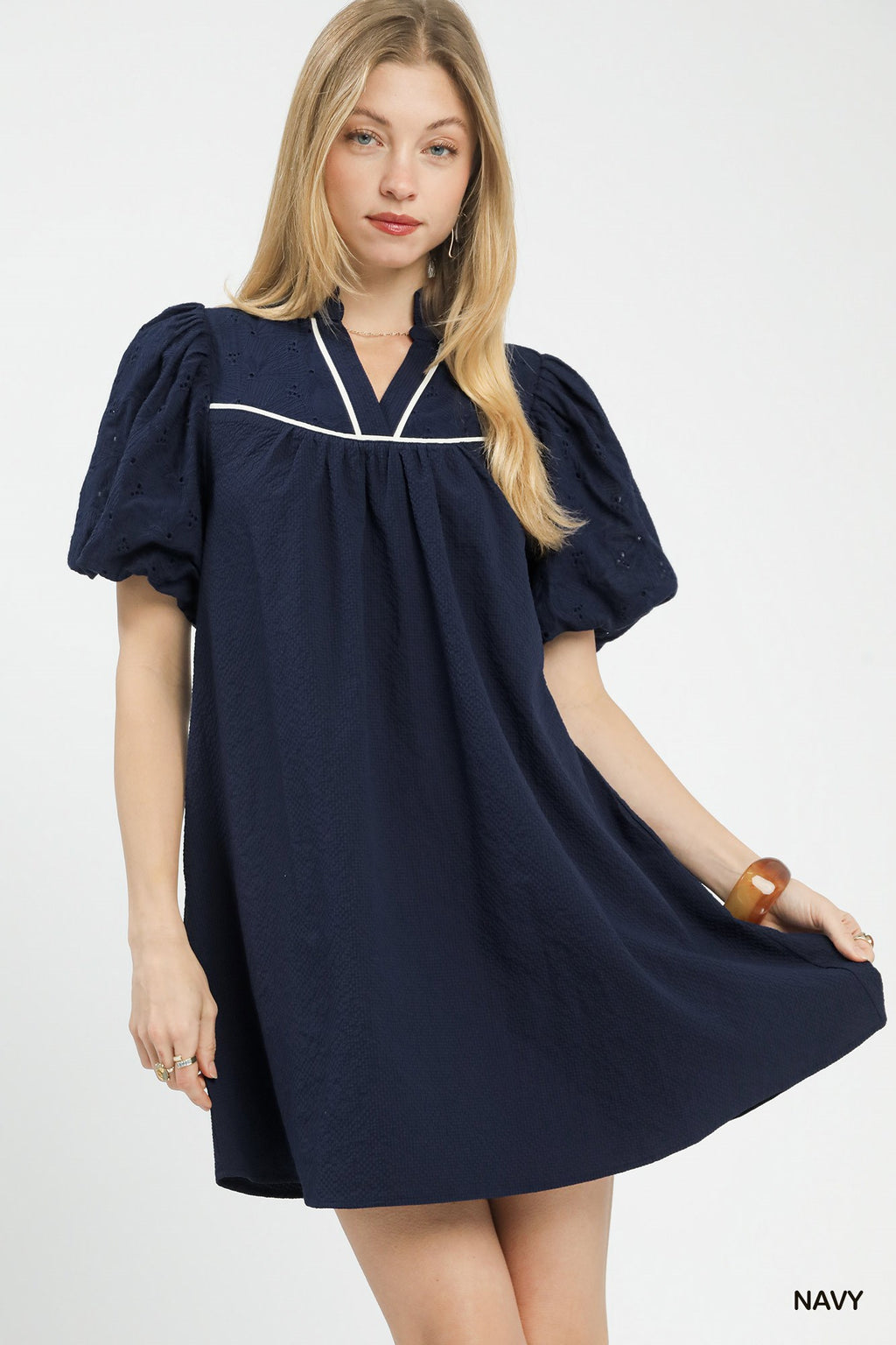 Textured Puff Sleeve Mini Dress -
