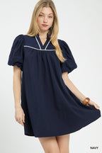 Textured Puff Sleeve Mini Dress -