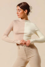 Fitted Color Block Crop Sweater -