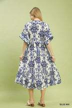 Floral Border Pocket Midi Dress -