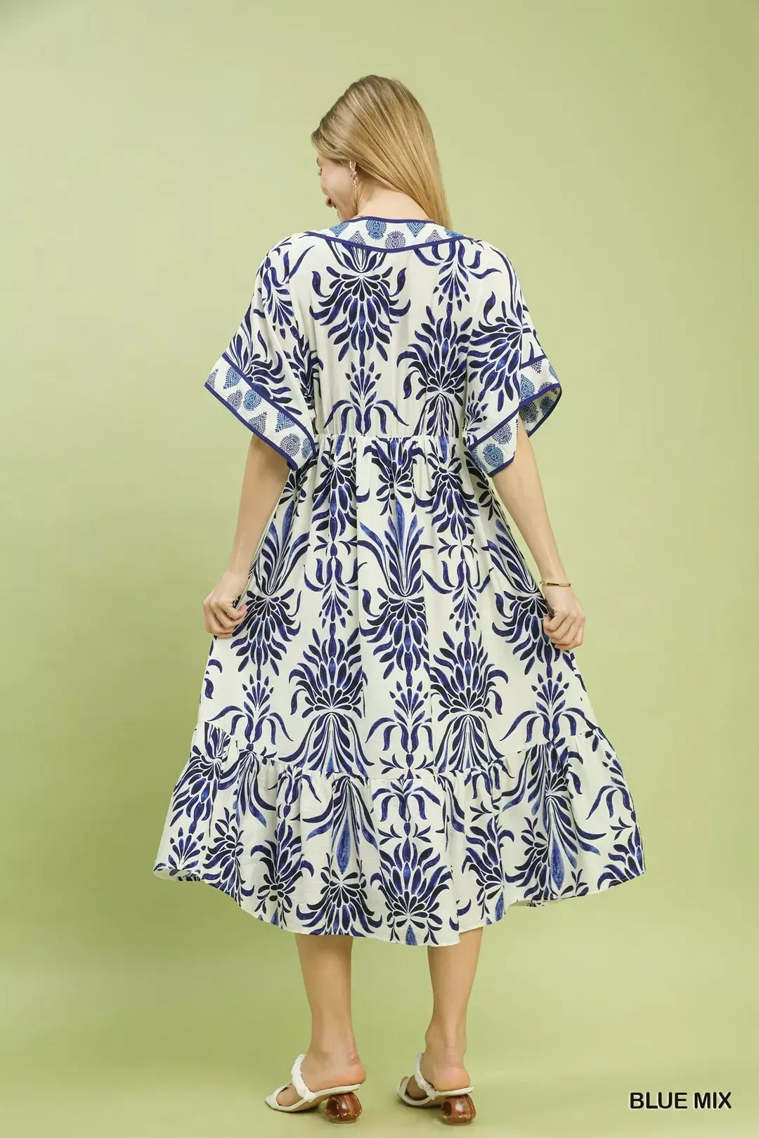 Floral Border Pocket Midi Dress -