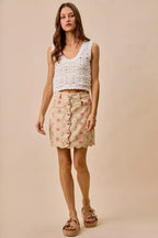 Rose Print Scallop Mini Skirt -
