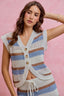 Multi Stripe Button Sweater Vest - OFFW BLUE TAUPE