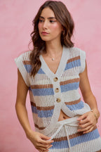 Multi Stripe Button Sweater Vest -