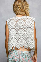 Scalloped Crochet Fringe Cropped Vest -