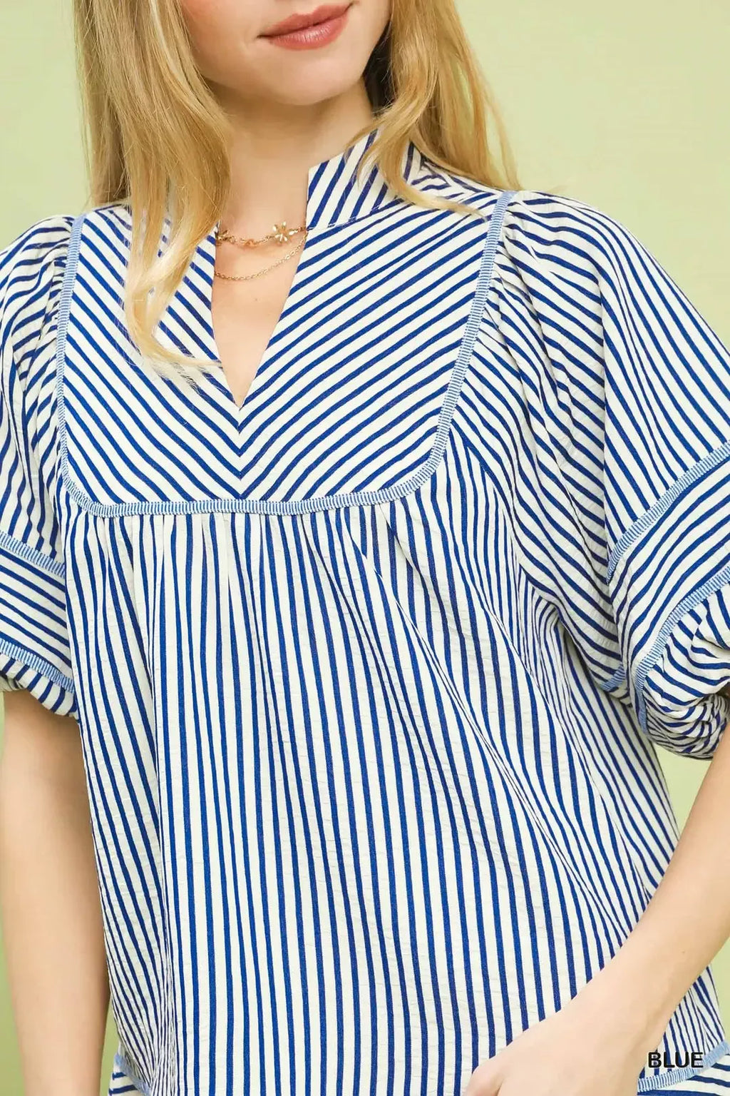 Striped Puff Sleeve Babydoll Blouse -