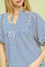 Striped Puff Sleeve Babydoll Blouse -