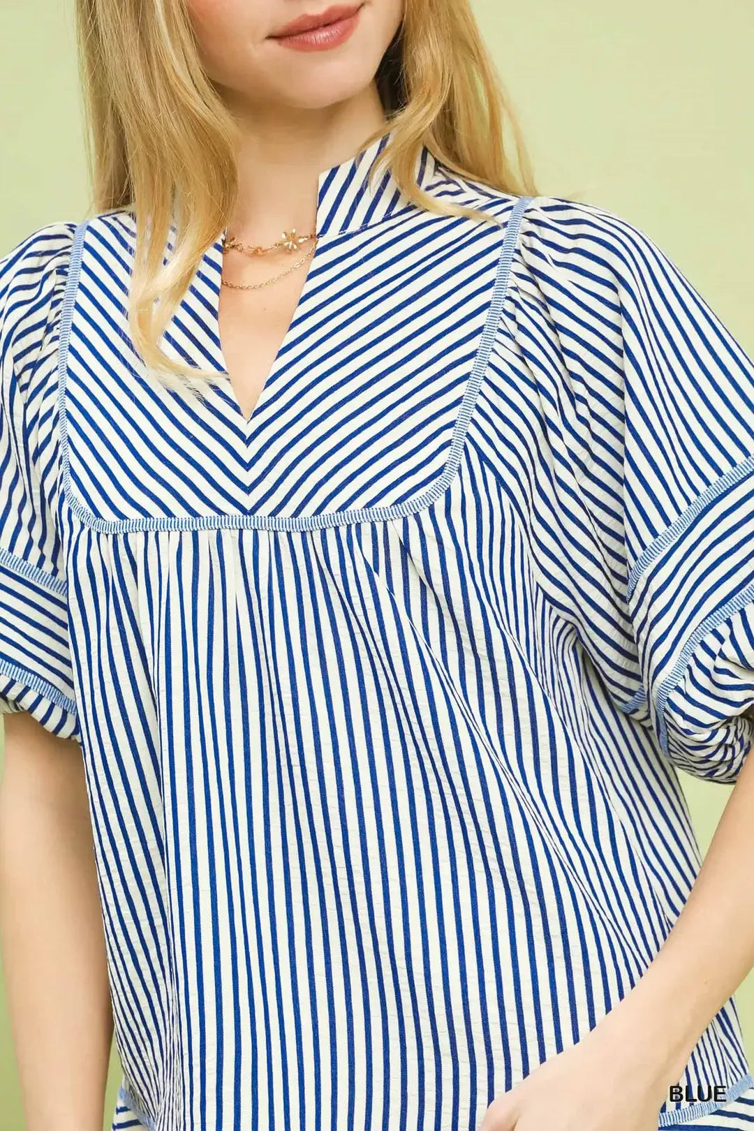 Striped Puff Sleeve Babydoll Blouse -