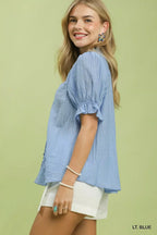 Textured Puff Sleeve Button Top -