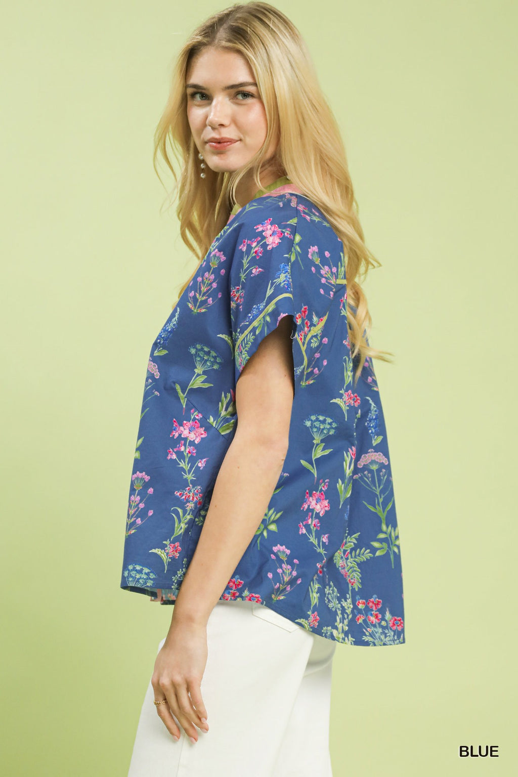 Botanical Floral Button Front Blouse -