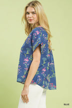 Botanical Floral Button Front Blouse -