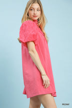 Peony Textured Puff Sleeve Babydoll Mini Dress -
