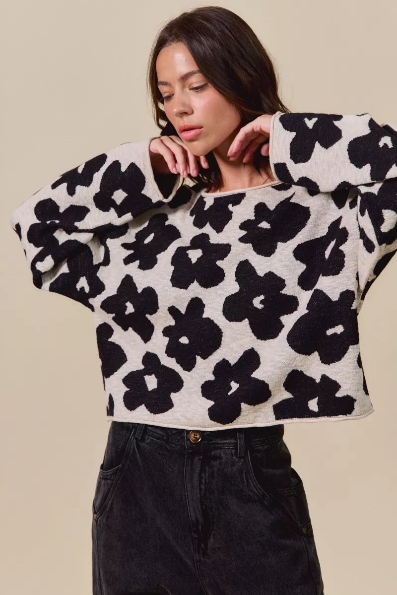 Loose Floral Knit Lightweight Sweater -