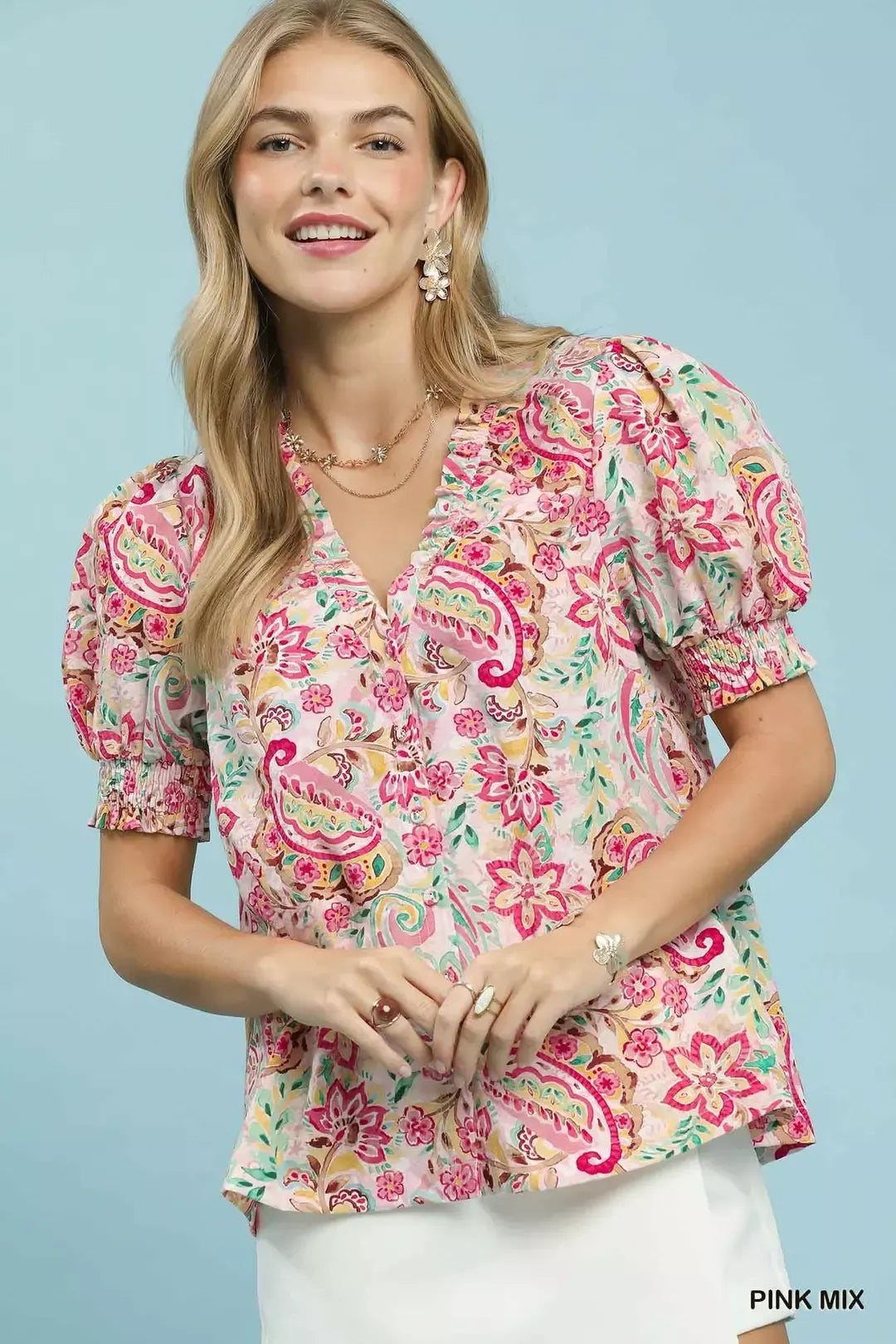 Paisley Floral Button Down Shirt - PINKMIX Main image