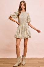 Floral Bow Tie Puff Sleeve Dress -