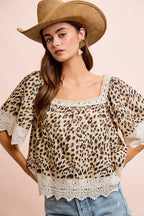 Leopard Lace Square Neck Blouse -