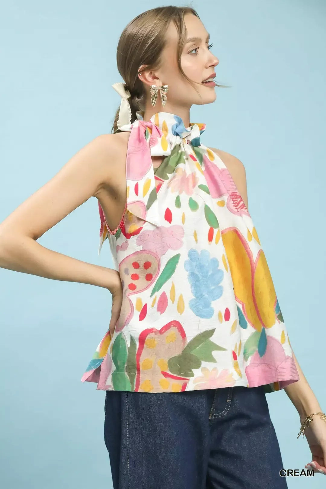 Abstract Floral High Neck Halter Top -