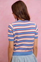 Striped Short Sleeve Knit Sweater -