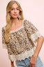 Leopard Lace Square Neck Blouse - Leopard
