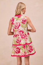 Floral Contrast Tiered Ruffle Mini Dress -