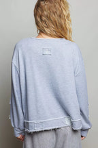 Crochet Patch V-Neck Wrap Sweatshirt -