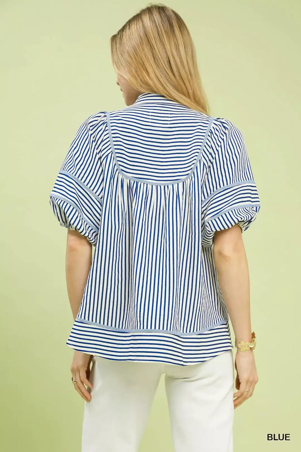 Striped Puff Sleeve Babydoll Blouse -