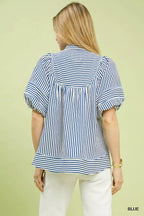 Striped Puff Sleeve Babydoll Blouse -