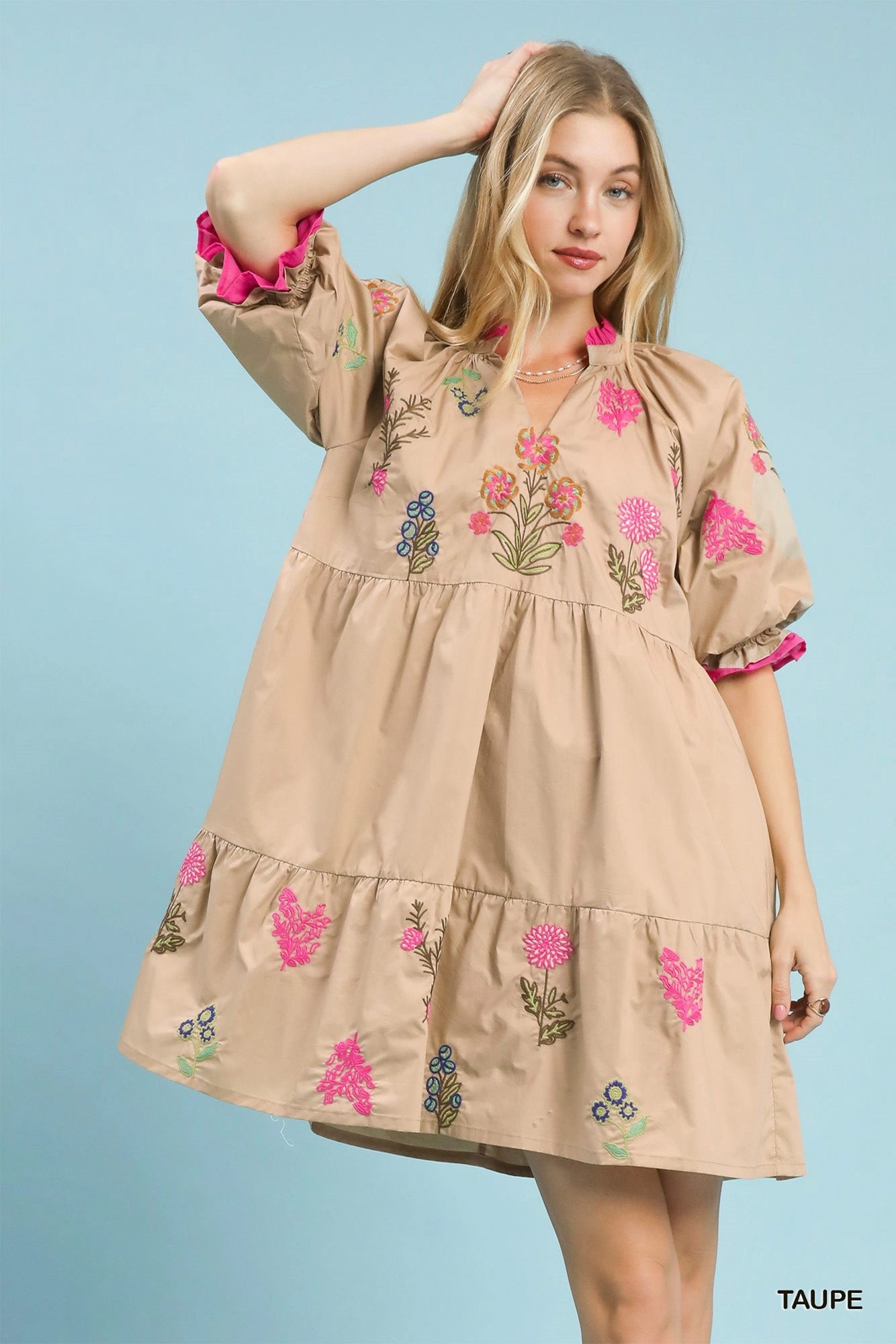 Embroidered Floral Tiered Mini Dress -