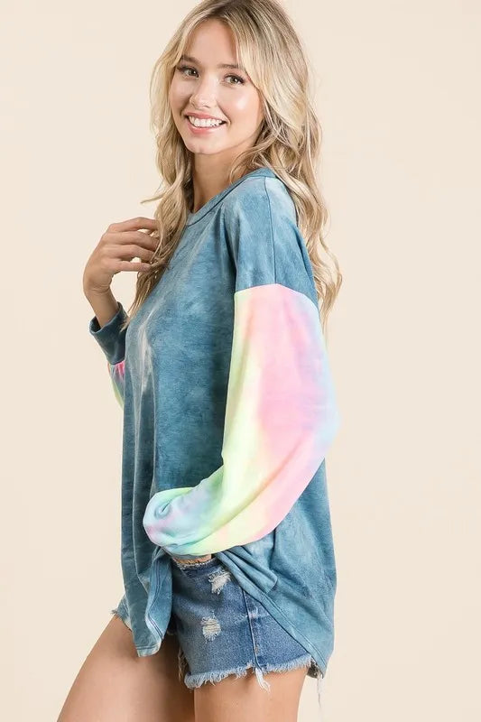 Tie Dye French Terry Contrast Sweatshirt -