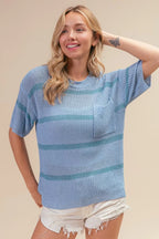 Patch Pocket Striped Lightweight Sweater -