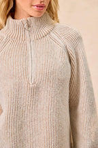 Two Tone Ribbed Half Zip Pullover -