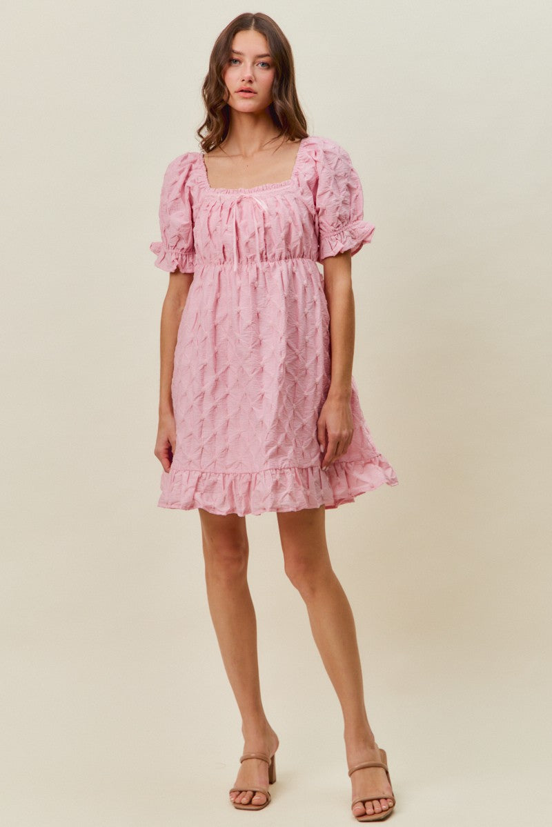 Ruched Textured Mini Dress - PINK