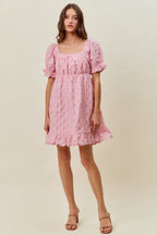 Ruched Textured Mini Dress - PINK