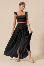 Smocked Top Flowy Maxi Skirt Set -