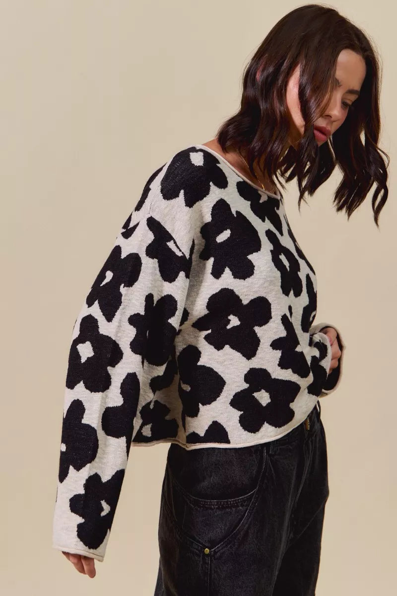 Loose Floral Knit Lightweight Sweater -