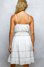 Embroidered Tassel Smocked Mini Dress -
